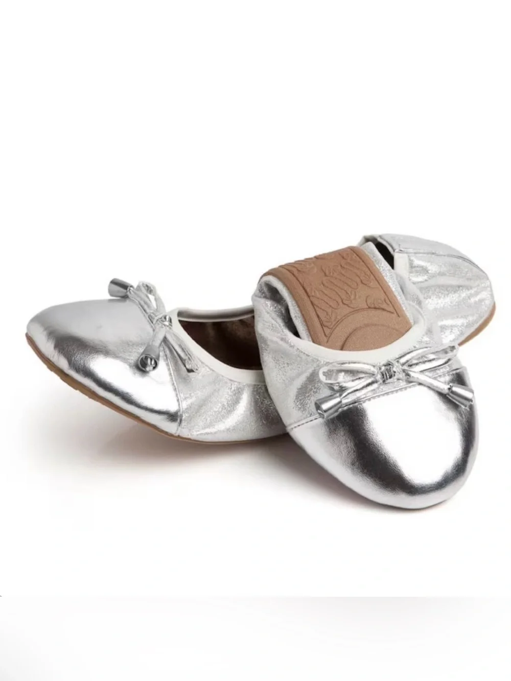 Talaria - Women's Foldable Silver Metallic Ballet Flats Size 10